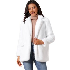 Women's Faux Fur Coat Fall Winter Fluffy Fur Coat Open Front Jacket White